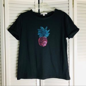New Emma & Posh Embellished Black Pineapple Top Size Small Blue Red